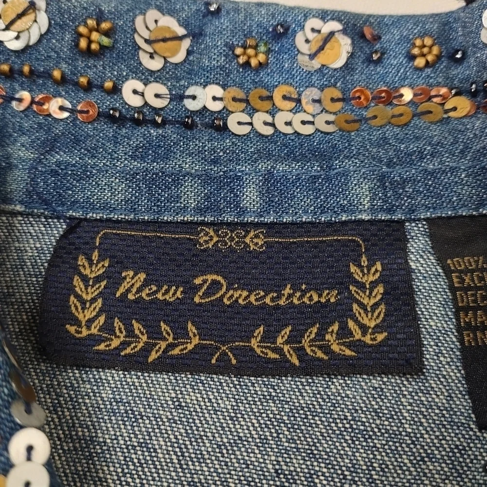 Vintage New Directions Women's Blue Sequined Denim Jacket Size M